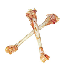 Two crossed picked chicken bones isolated on white.Poverty concept.