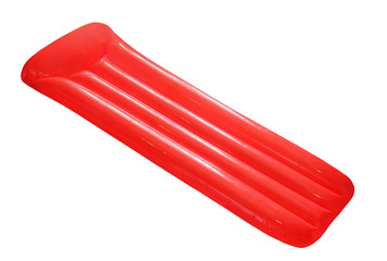 Red inflatable floating pool raft mattress isolated on white.