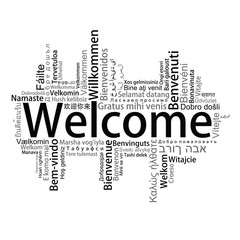 Welcome Tag Cloud in different languages, vector