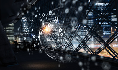 Media panel with infographs. Mixed media