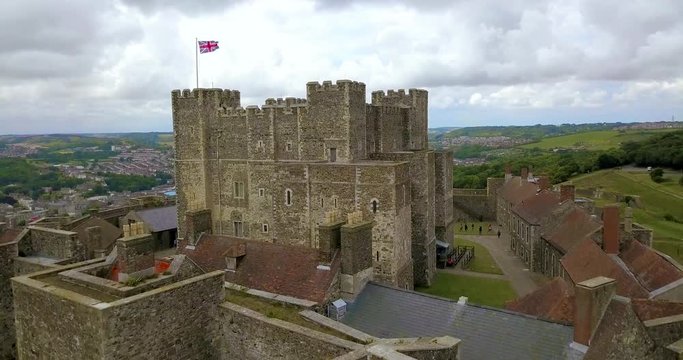 Aerial view of Dover castle in summer, UK