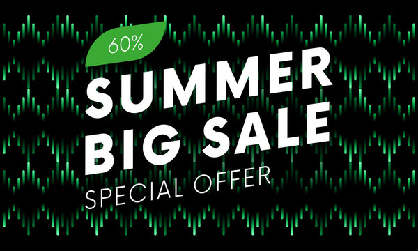 Special offer summer big sale text banner on musical dark background. Vector illustration.
