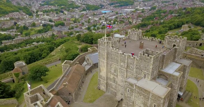 Aerial view of Dover castle in summer, UK