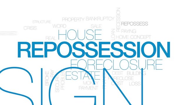 Repossession animated word cloud, text design animation. Kinetic typography.