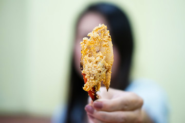 Delicious fried crab claw with curry powder (with selective focus)
