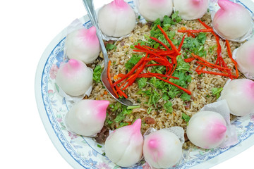 Excellent taste Fried Rice in Yangzhou style, Chinese food, Isolated on white background (With clipping path)  