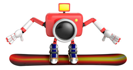 3D red Camera characte the direction of pointing with both hands. Create 3D Camera Robot Series.
