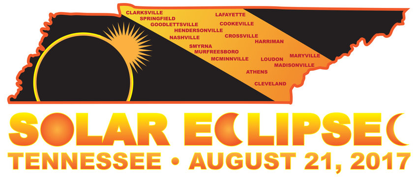 2017 Solar Eclipse Across Tennessee Cities Map vector Illustration