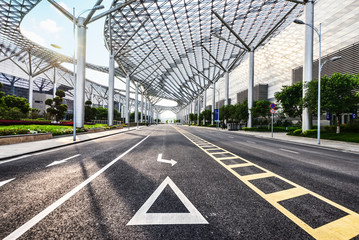 Asphalt road and modern city