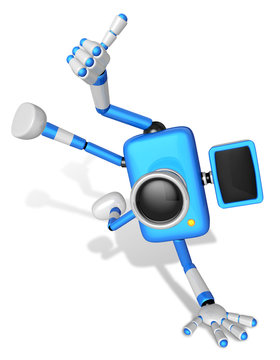 Blue Camera Character in Powerful camera to a photo shoot. Create 3D Camera Robot Series.