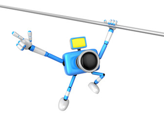 Blue camera with one hand horizontal bar exercises. Create 3D Camera Robot Series.