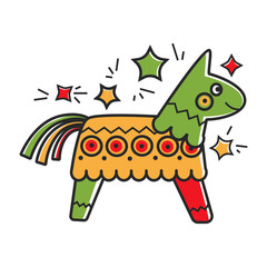 Mexican piñata full of delicious treats isolated illustration