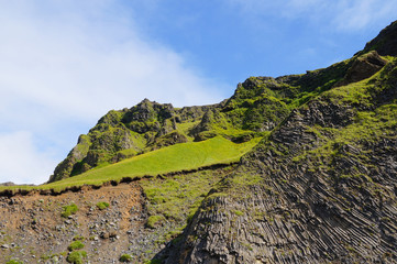 Reynisfjall Mountain at the black sand beach of Reynisfjara, Iceland