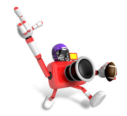 Obraz na płótnie Canvas American football playing red camera Character. Create 3D Camera Robot Series.