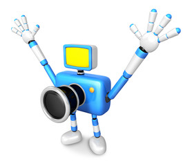 Nonsense blue Camera Character stretched out both hands. Create 3D Camera Robot Series.