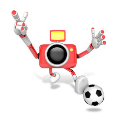 Strong 3d Camera character kicking a soccer ball. Create 3D Camera Robot Series.