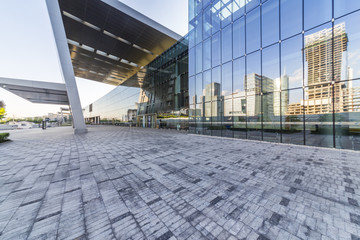Fototapeta premium Empty floor with modern business office building 