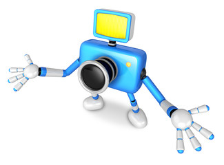 Nonsense blue Camera Character stretched out both hands. Create 3D Camera Robot Series.
