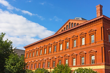 National Building Museum in Washington DC, USA. Italian Renaissance architecture of museum building constructed from red brick.