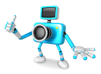 The Cyan Camera Character Taking the right hand is the best gesture. Instructed to gesture with the left hand is taking.  Create 3D Camera Robot Series.
