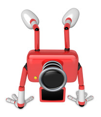 A Red Camera Character on handstanding. Create 3D Camera Robot Series.