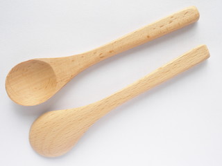 set of double beech wood tea spoon on white background