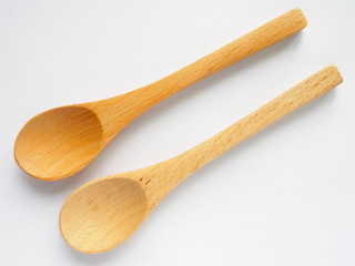set of double beech wood tea spoon on white background