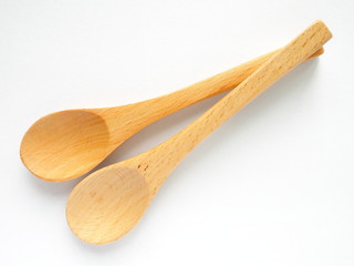 set of double beech wood tea spoon on white background