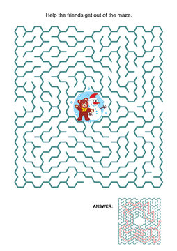 Maze game: Help the teddy bear and snowman get out of the maze. Answers included. 
