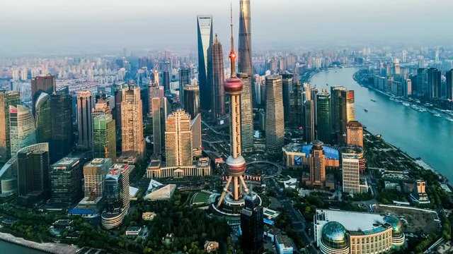 Aerial view of the skyline and downtown of Shanghai, China
