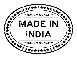 Grunge black premium quality made in India oval rubber seal stamp on white background