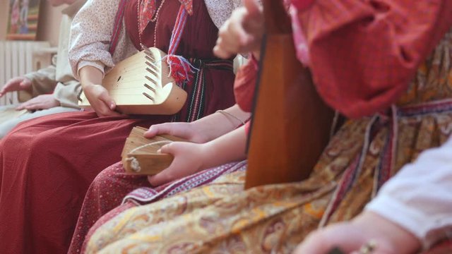 Russian folk ensemble plays ethnic instruments
