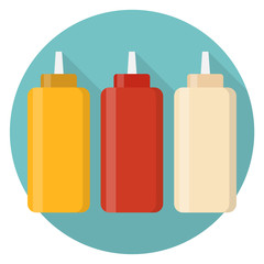 Ketchup Mayonnaise Senf Flaschen Flat Design Vektor Grafik Illustration Icon