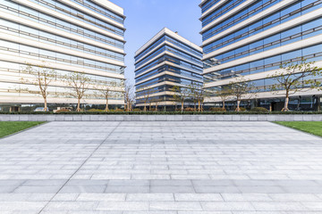 Fototapeta premium Empty floor with modern business office building 