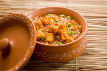 Cheese Cooked with Peas, Indian Dish