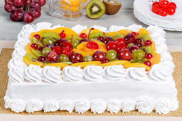 Fruit white cake shot close-up