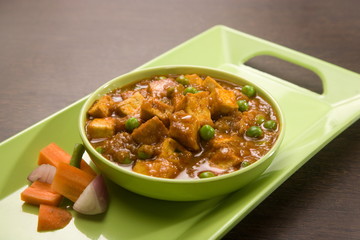 Cheese Cooked with Peas, Indian Dish