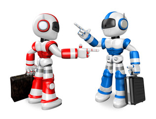Blue robot and Red robot face each other point the finger. Create 3D Humanoid Robot Series.