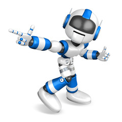 Blue robot character Pointing toward the front. Create 3D Humanoid Robot Series.