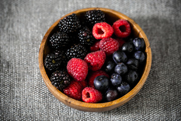 Berries in a wooden bowl