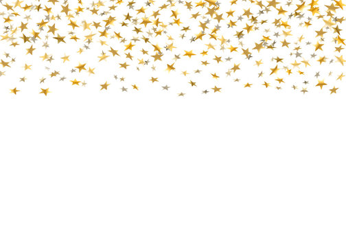 Gold stars falling confetti isolated on white background. Golden abstract rain confetti. Decoration sparkle explosion festive, celebration party. Holiday design stars Vector illustration
