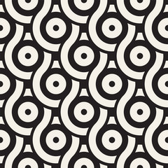 Vector seamless geometric pattern composed with circles and lines. Modern stylish rounded stripes texture. Repeating abstract background