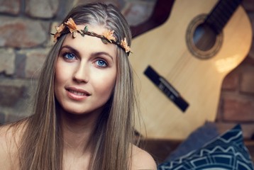 Fototapeta premium Portrait of beautiful hippie girl