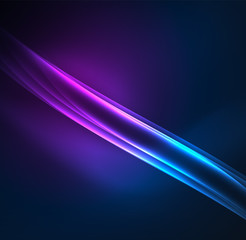 Energy lines, glowing waves in the dark, vector abstract background