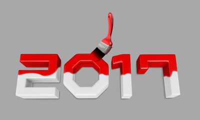 2017 Year Brush Coloring. New Year Typographic Arts Card.