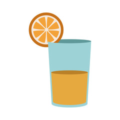 Orange juice in a glass. Organic tropical fruit drink. Healthy diet and clean eating concept. Cleansing and detox. Vegan juicing. Tall glass with beverage. Transparent realistic vector illustration.
