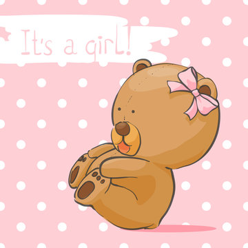Postcard with a bear cub for a girl