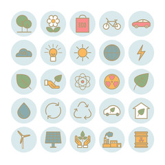 Collection of outline ecology icons. Linear flat eco icons for web design