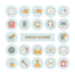 Collection of outline contact us icons. Modern flat  icons for web design