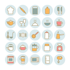 Set of outline kitchen icons. Modern flat linear icons for web design